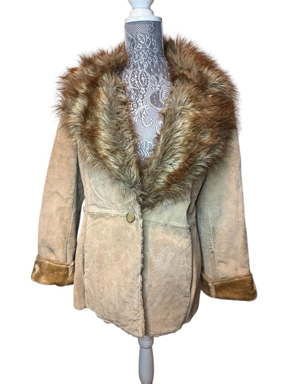 Women VTG Vintage 90s/00s Boho Leather Suede Faux Fur Penny Lane Coat L Gorpcore